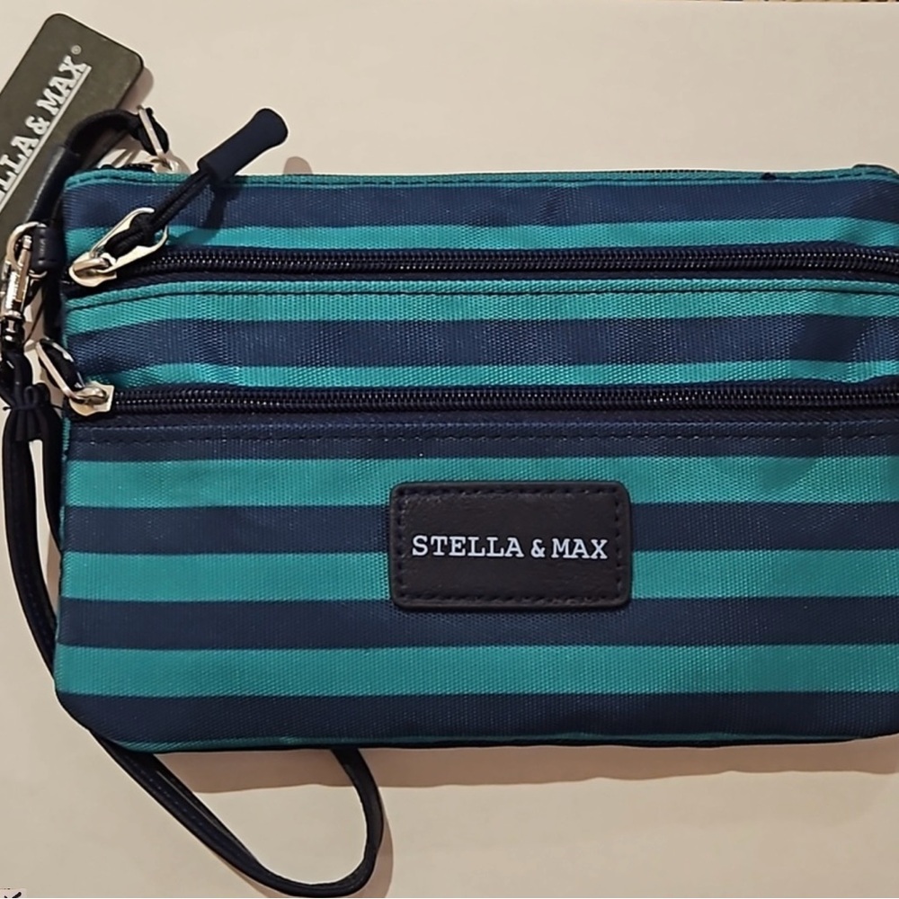 Stella & Max Striped Teal and Navy Clutch